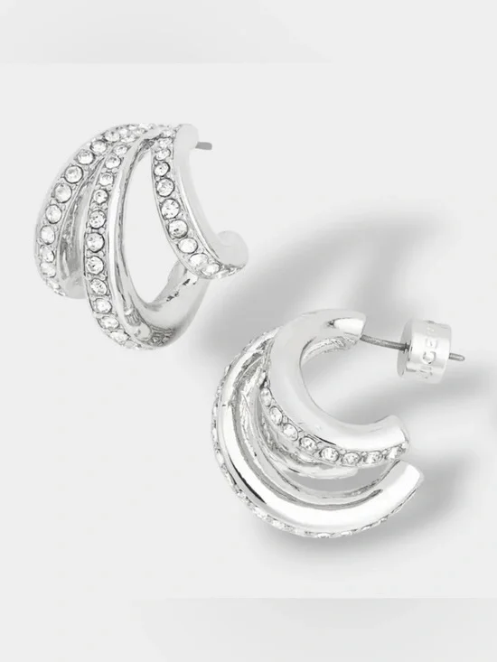 Kurt Geiger 🪢NWT Pavé Crystal Triple Huggie Hoop Earrings - Picture 1 of 4